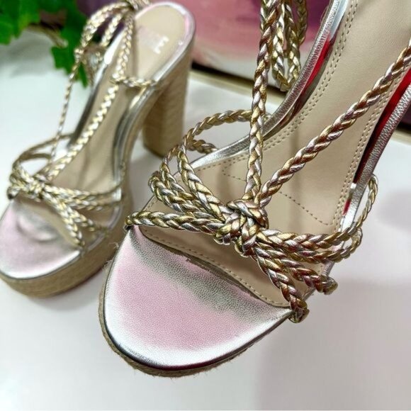 Paige Carson Braided Metallic Ankle WrapPlatform Block Heel Sandal Platinum 8.5 - Picture 7 of 13